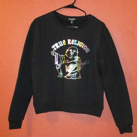 True Religion NEW Woman Medium Black Graphic Warm Long Sleeve Sweatshirt - Picture 1 of 9